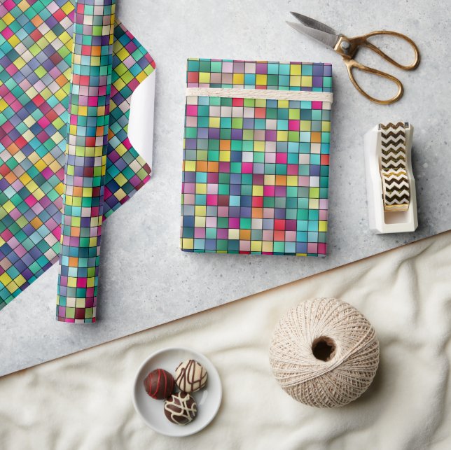 Papier Cadeau Mosaïque colorée, motif carré géométrique (Artisanat)