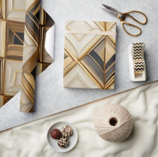 Papier Cadeau Mosaïque géométrique élégante Art déco or et crème