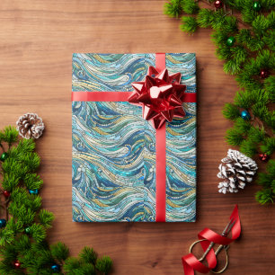 Papier Cadeau Mosaïque sarcelle de mer de vagues Beaux-Arts