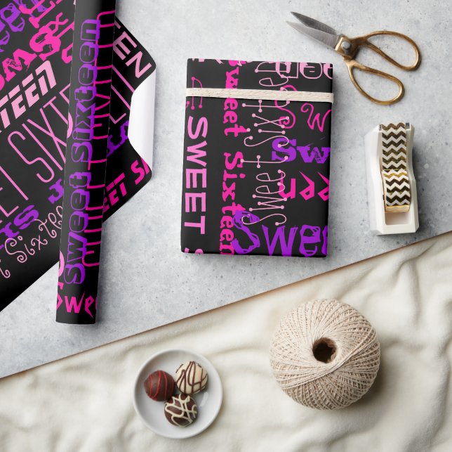 Papier Cadeau Mot Sweet sixteen rose (Artisanat)
