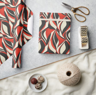 Papier Cadeau Motif 2D Abstrait en gras avec rouge, noir, crème