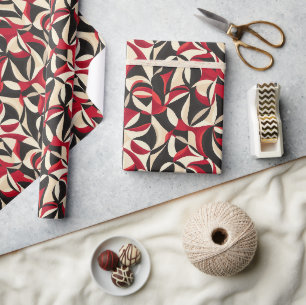 Papier Cadeau Motif 2D Abstrait en gras avec rouge, noir, crème