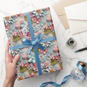 Papier Cadeau Motif à carreaux fleuris trois degrés colorés