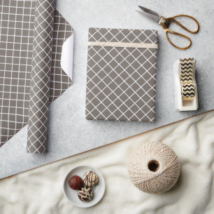 Papier Cadeau Motif à carreaux gris taupe marron blanc élégant