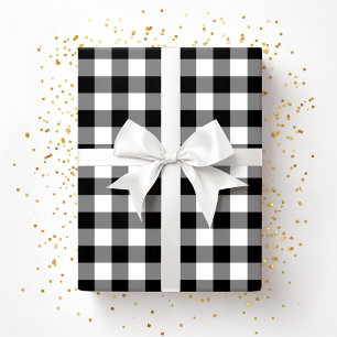 Papier Cadeau Motif à carreaux noir et blanc de ferme rustique