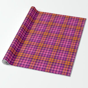 Papier Cadeau Motif à carreaux Tartan Orange Rose Violet
