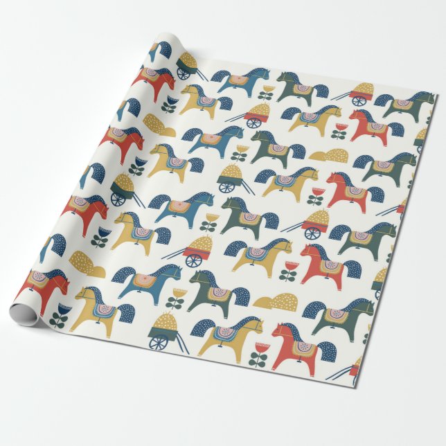 Papier Cadeau Motif à cheval inspiré de l'art scandinave.  (Déroulé)