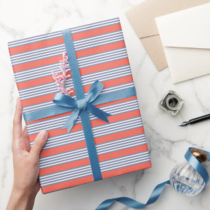 Papier Cadeau Motif à cinq bandes bleu-gris avec corail vivant