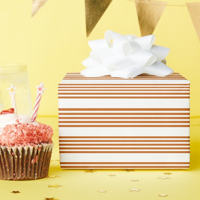 Papier Cadeau Motif à cinq bandes orange et blanc brûlés (Fête d'anniversaire)