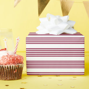 Papier Cadeau Motif à cinq bandes rouge et blanc bordeaux