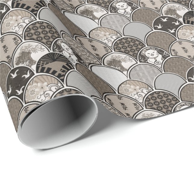 Papier Cadeau Motif à échelle de poisson (Coin rond)
