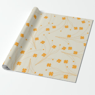 Papier Cadeau Motif à fleurs les années 70 beige orange rétro Y2
