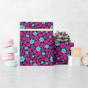 Papier Cadeau Motif à fleurs - rose, violet, bleu et noir