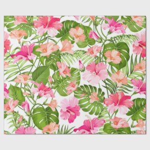 Papier Cadeau Motif à hibiscus palm monstère tropicale