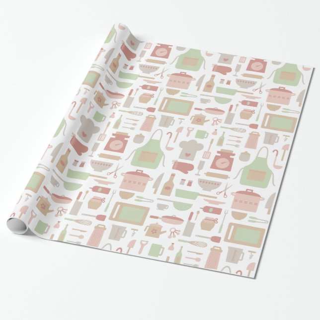 Papier Cadeau Motif à la mode de batteries de cuisine de cuisine (Déroulé)