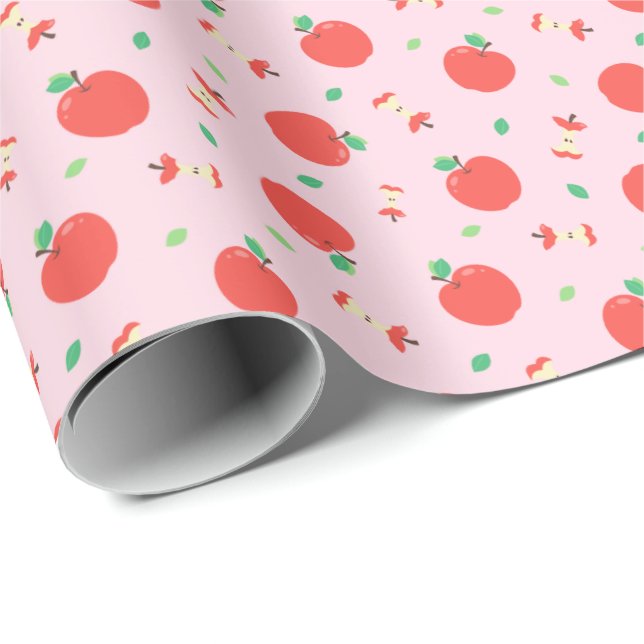Papier Cadeau Motif à la pomme mignonne avec Arrière - plan rose (Coin rond)