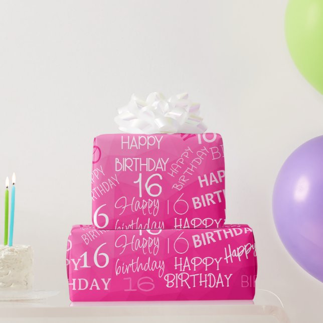 Papier Cadeau Motif à maille géométrique rose chaud, anniversair (Cadeaux de fête)