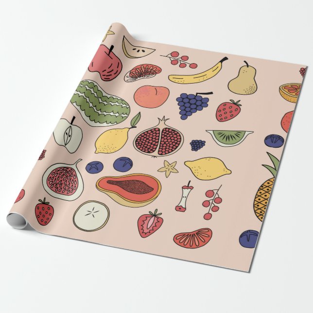 Papier Cadeau Motif à main de fruits (Déroulé)