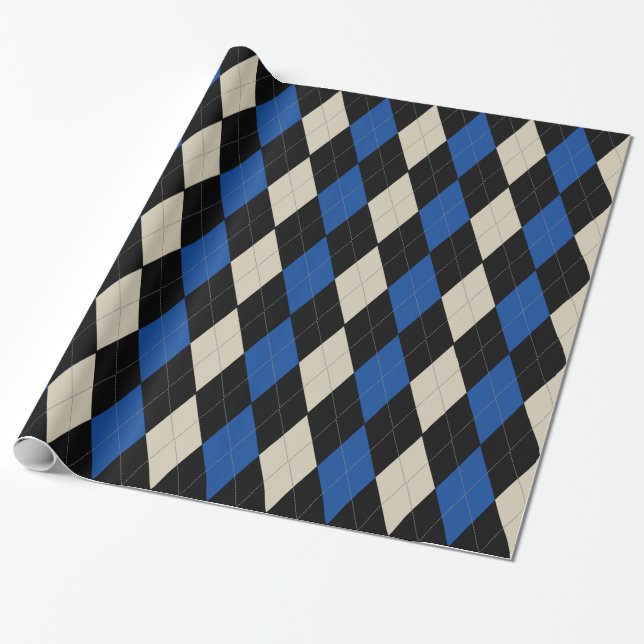 Papier Cadeau Motif à motifs de losanges crème de la marine | du (Déroulé)