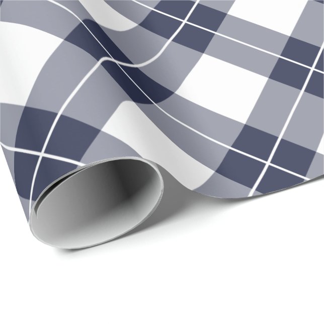 Papier Cadeau Motif à plaid bleu et blanc de la marine diagonale (Coin rond)