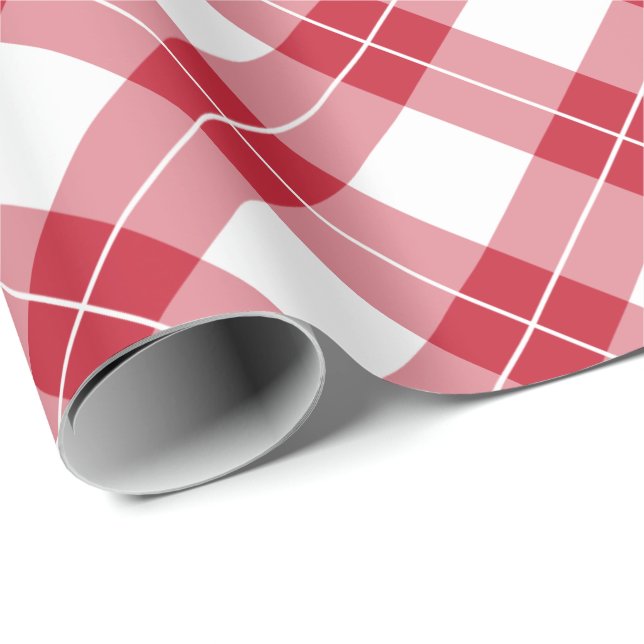 Papier Cadeau Motif à plaid diagonal rouge et blanc (Coin rond)
