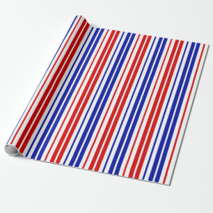 Papier Cadeau Motif à rayures blanches rouges bleues  