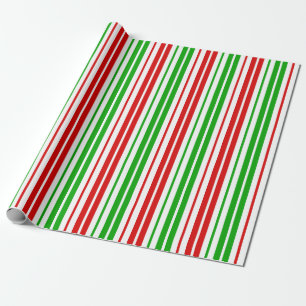 Papier Cadeau Motif à rayures blanches rouges et vertes