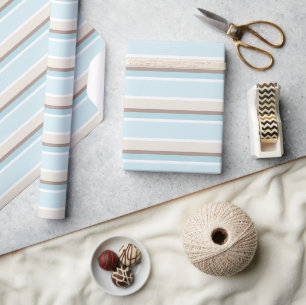 Papier Cadeau Motif à rayures pastel bleu océan beige marron bla