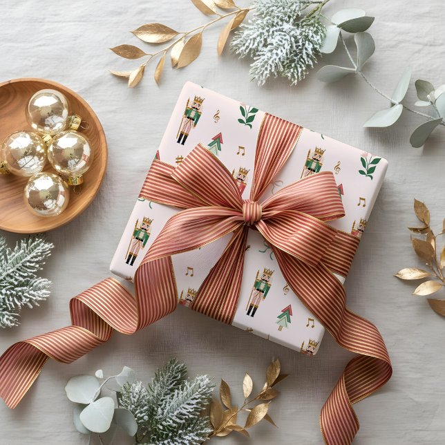 Papier Cadeau Motif à ruban pour Noeud de Noël (Modern Nutcracker Christmas Bow Ribbon Pattern Wrapping Paper)