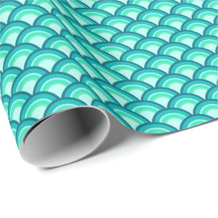 Papier Cadeau Motif à vagues Art déco - tons turquoise