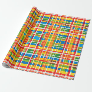 Papier Cadeau Motif Abstrait à Carreaux Multicolore Clair