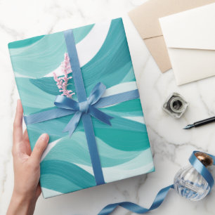 Papier Cadeau Motif Abstrait Blanc Mouvement Turquoise
