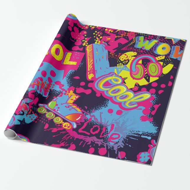 Papier Cadeau motif Abstrait d'adolescents grognon sans soudure. (Déroulé)