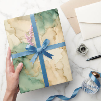 Papier Cadeau Motif Abstrait de Forêt Verte à l'Aquarelle Fluide