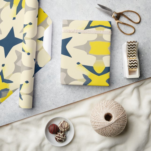 Papier Cadeau Motif abstrait en explosion d'étoiles en jaune et  (Artisanat)