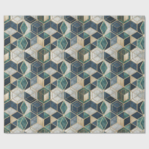Papier Cadeau Motif Abstrait Géométrique Moderne Sarcelle et Or