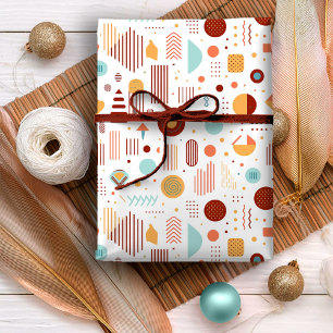 Papier Cadeau Motif Abstrait Géométrique Rétro #5 Brique Or ID10