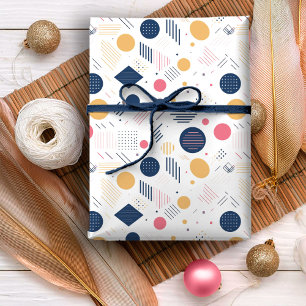 Papier Cadeau Motif Abstrait Géométrique Rétro #6 Navy Rose ID10