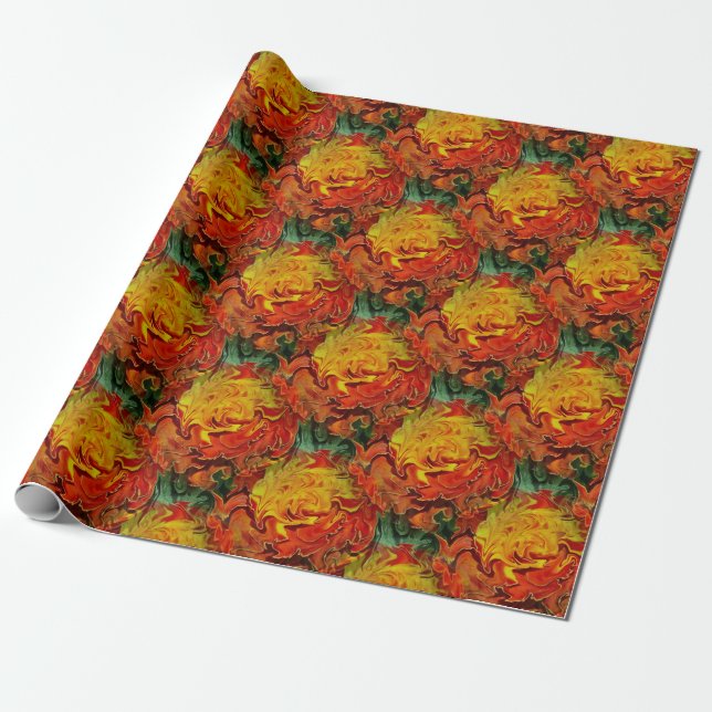 Papier Cadeau Motif Abstrait orange jaune vert (Déroulé)