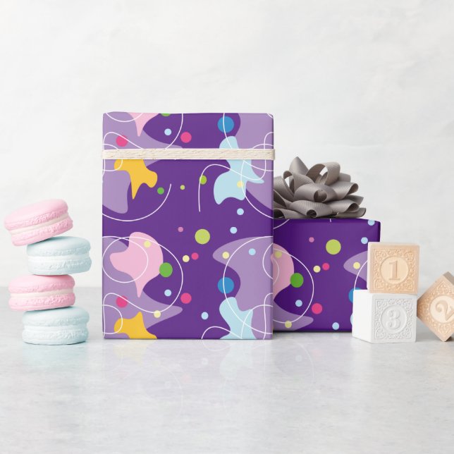 Papier Cadeau Motif abstrait tendance dans les couleurs violet e (Baby Shower)