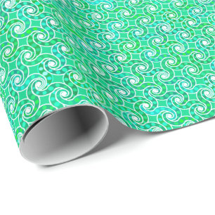 Papier Cadeau Motif Abstrait tourbillon - nuances de vert jade