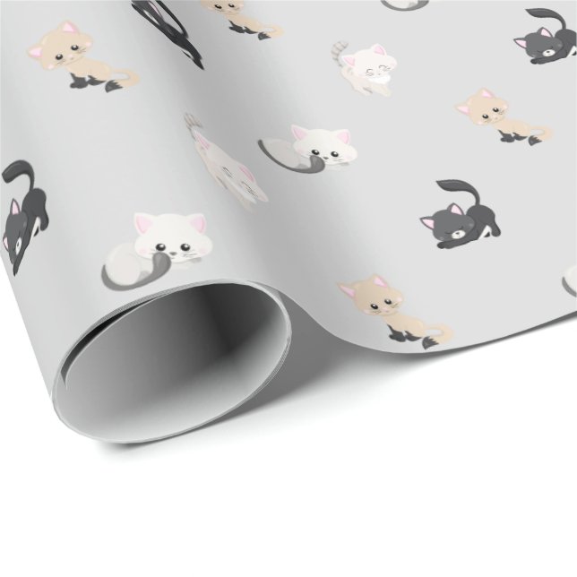 Papier Cadeau Motif adorable de chats (Coin rond)