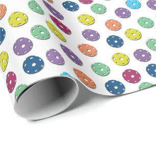Papier Cadeau Motif aléatoire de pickleball jaune, bleu et viole