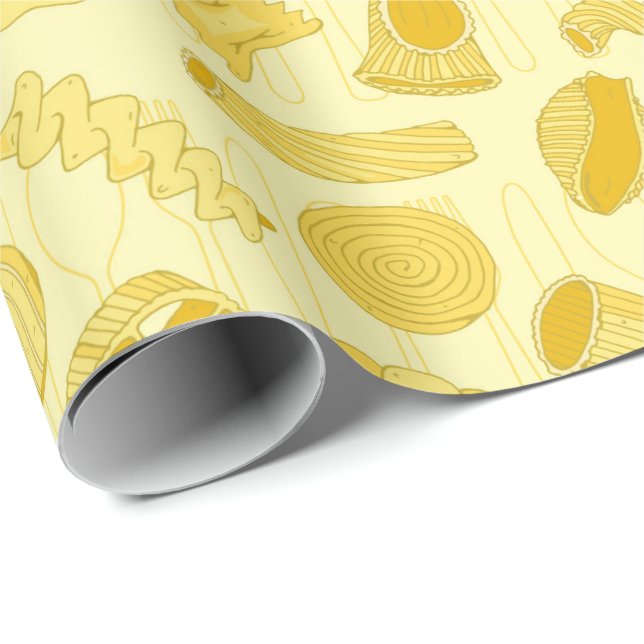 Papier Cadeau Motif alimentaire de pâtes italiennes dessinées à  (Coin rond)