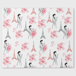 Papier Cadeau Motif Amour Paris – Tour Eiffel & Roses Sans Coutu