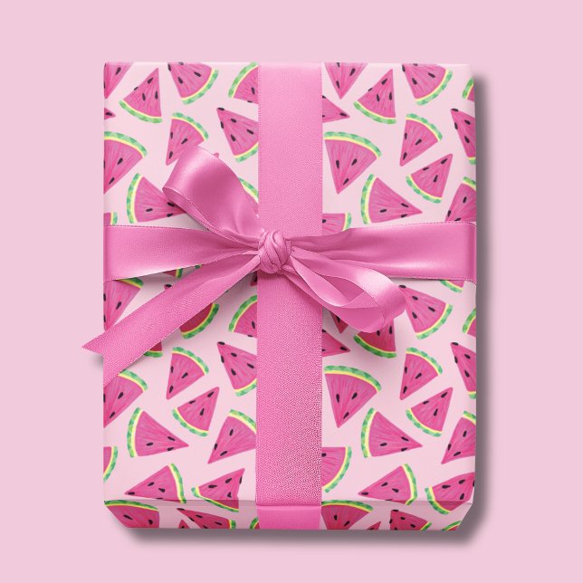 Papier Cadeau Motif amusant de pastèque rose tropicale d'été (Watermelon wrapping paper on a baby pink background)
