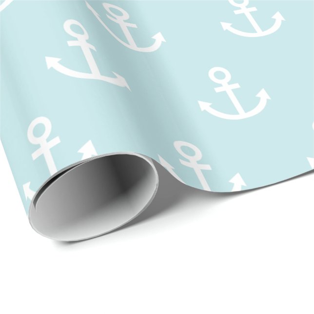 Papier Cadeau Motif Ancre bleu et blanc en poudre (Coin rond)