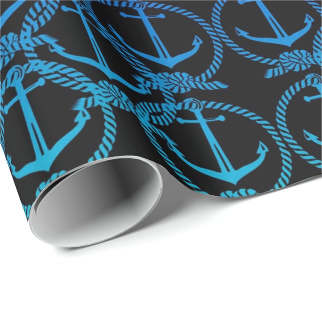 Papier Cadeau Motif Ancre bleu marine (Coin rond)