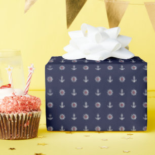 Papier Cadeau Motif Ancre Rouge Blanc Et Bleu