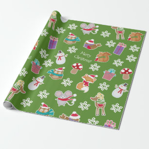 Papier Cadeau Motif animal de bois vert Joyeux Noël